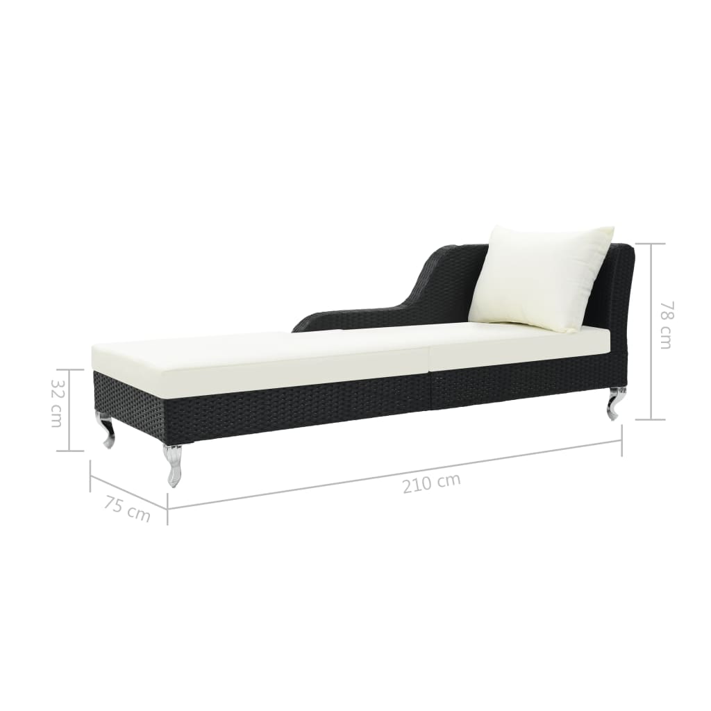 Lettino Prendisole con Cuscino in Polyrattan Nero - homemem39