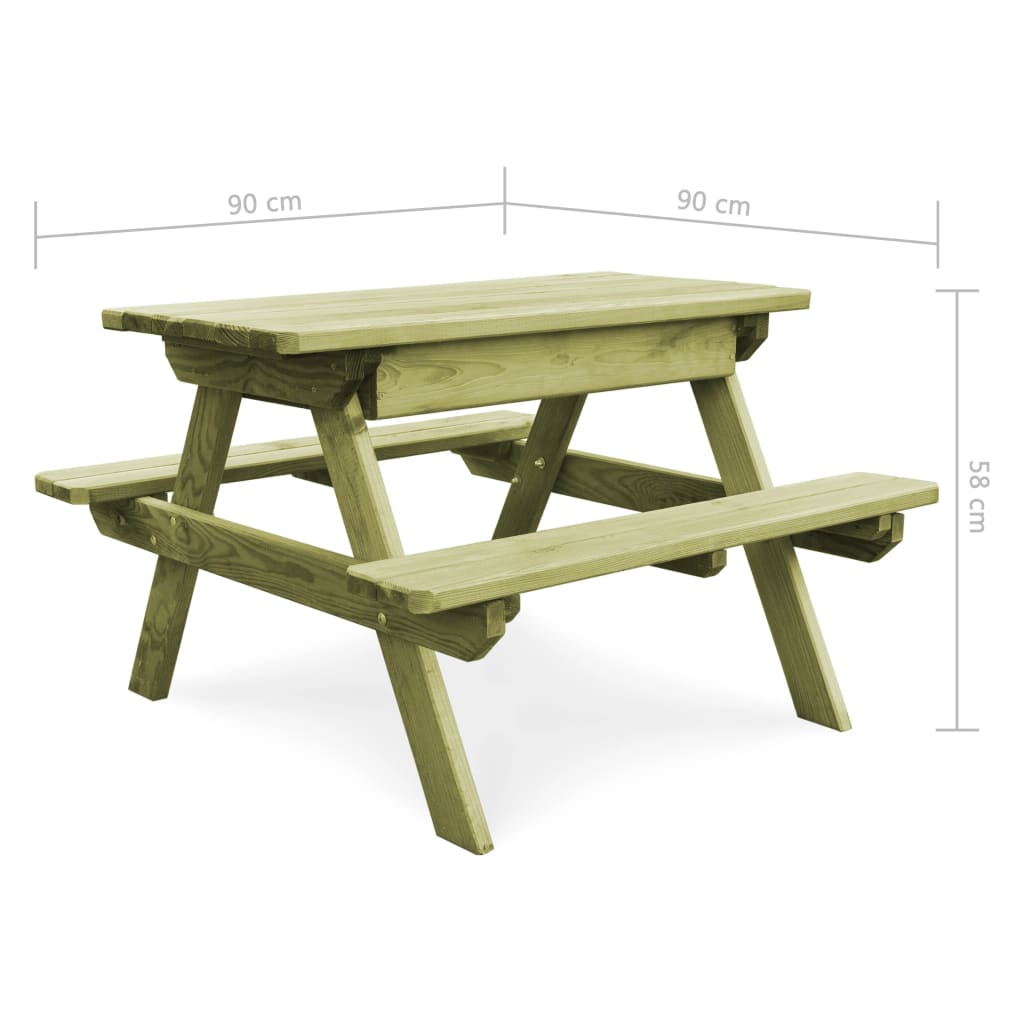 Tavolo da Picnic con Panche 90x90x58 cm in Pino Impregnato - homemem39