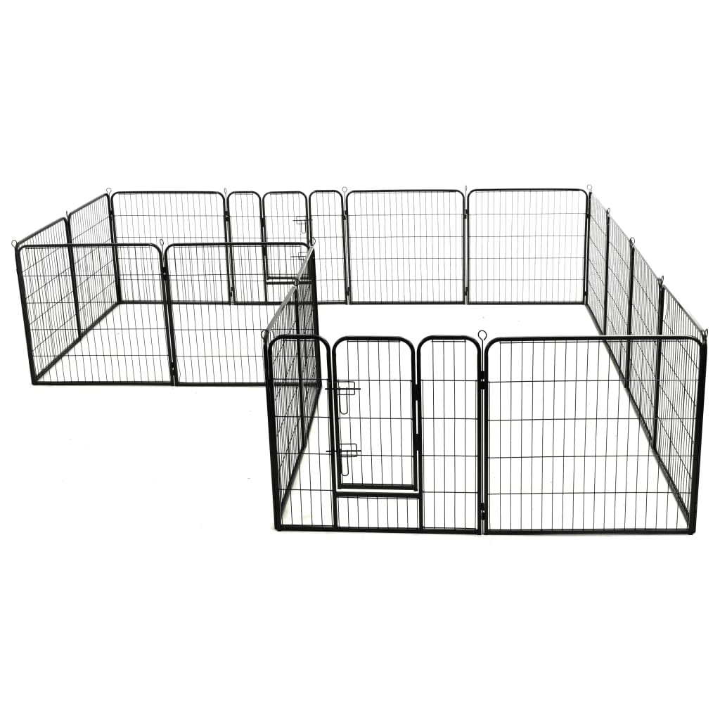 Box per Cani con 16 Pannelli in Acciaio 80x80 cm Nero - homemem39