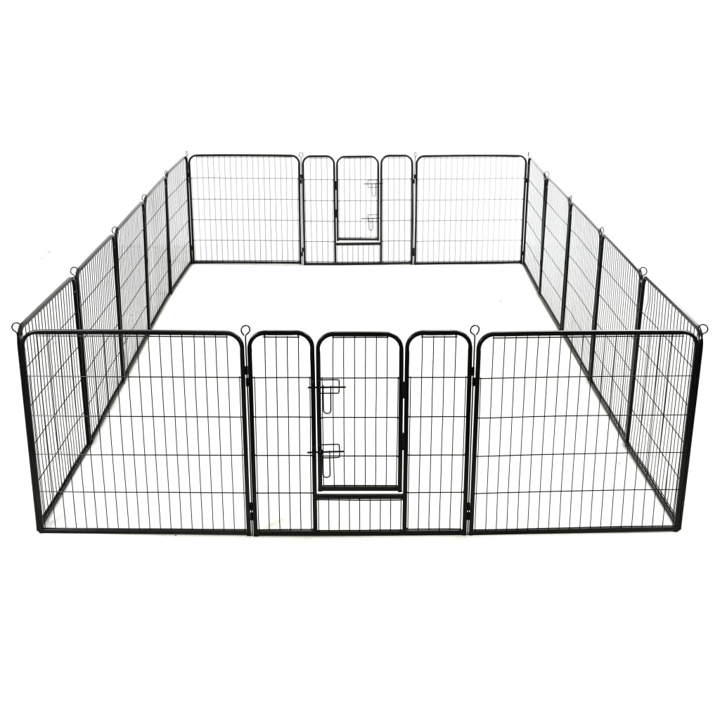 Box per Cani con 16 Pannelli in Acciaio 80x80 cm Nero - homemem39