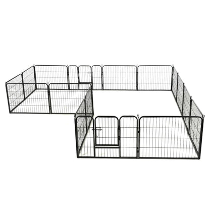 Box per Cani con 16 Pannelli in Acciaio 60x80 cm Nero - homemem39