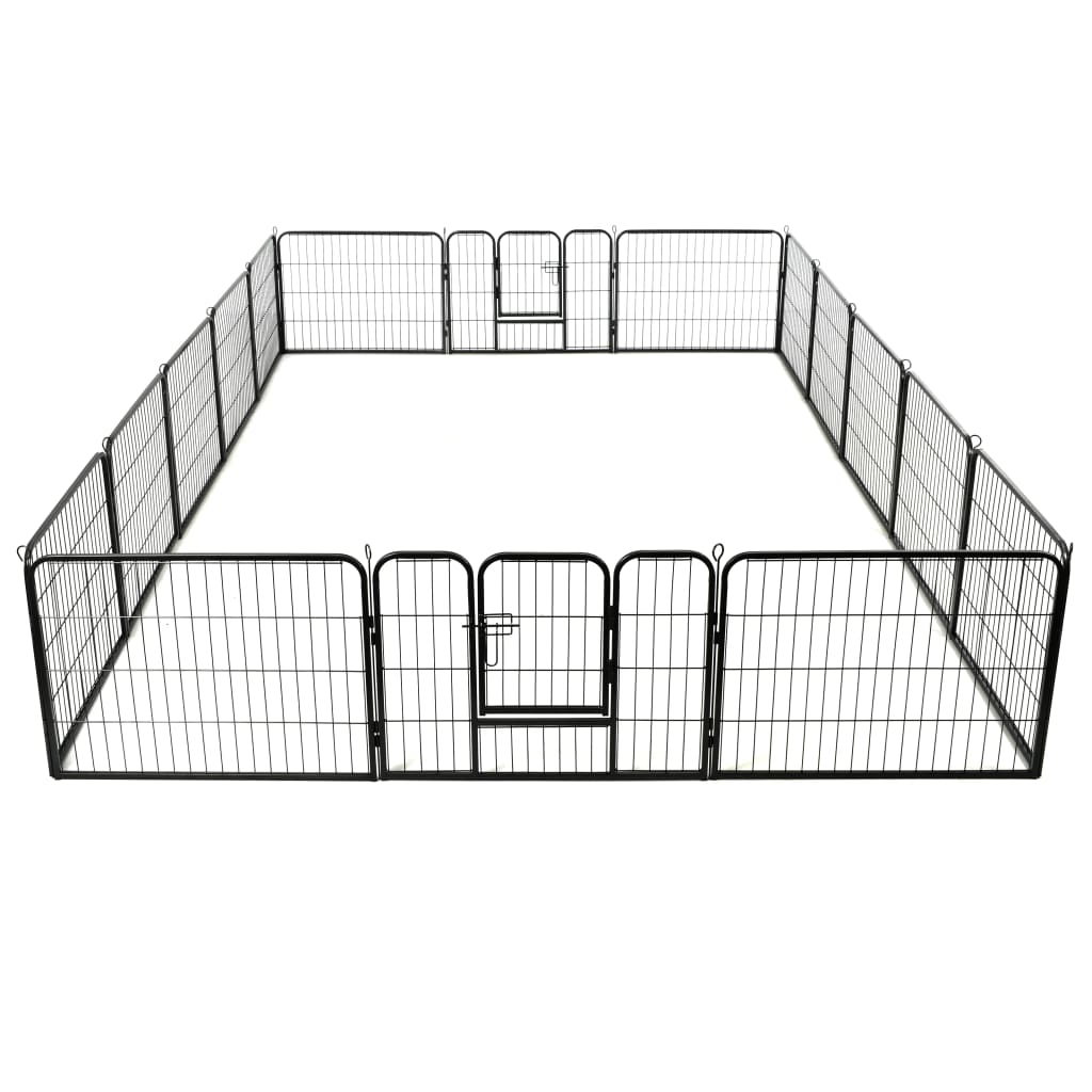Box per Cani con 16 Pannelli in Acciaio 60x80 cm Nero - homemem39