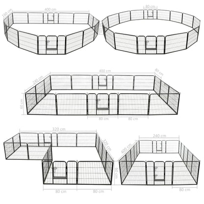 Box per Cani con 16 Pannelli in Acciaio 60x80 cm Nero - homemem39