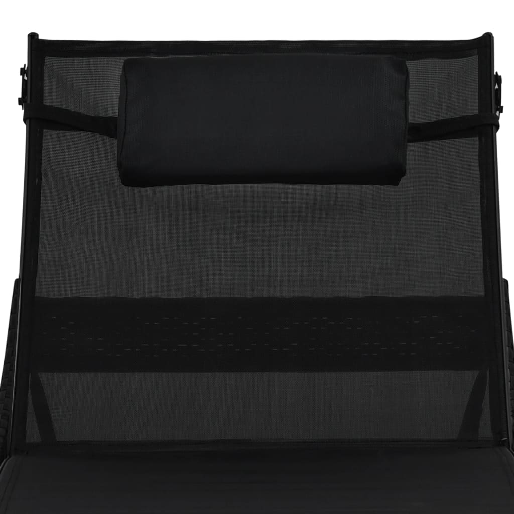 Lettino Prendisole con Cuscino in Polyrattan Nero - homemem39