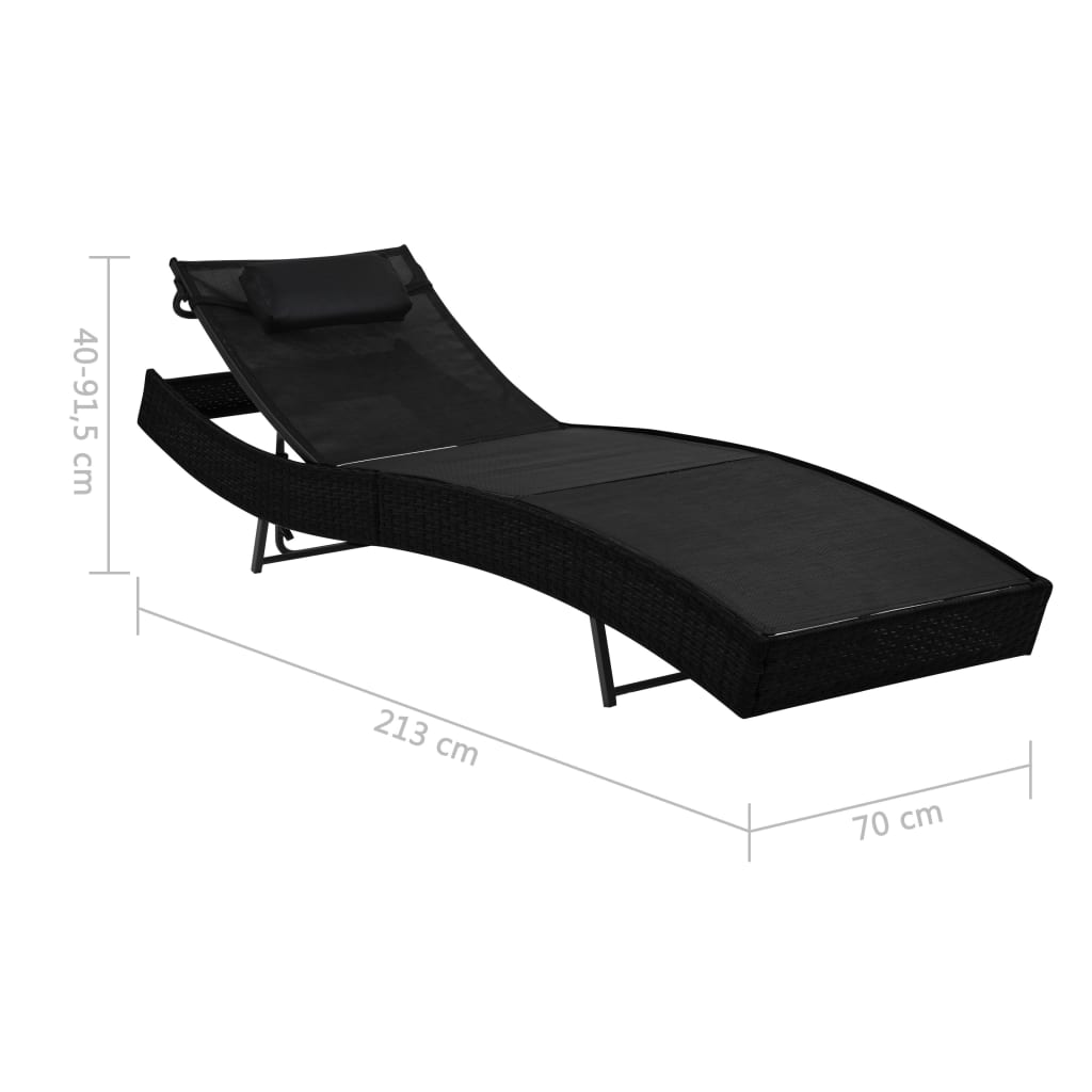 Lettino Prendisole con Cuscino in Polyrattan Nero - homemem39