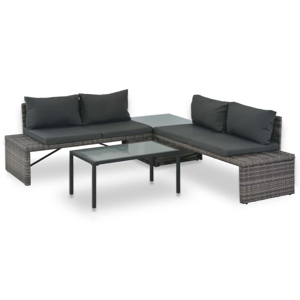 Set Divani da Giardino 3 pz con Cuscini in Polyrattan Grigio - homemem39