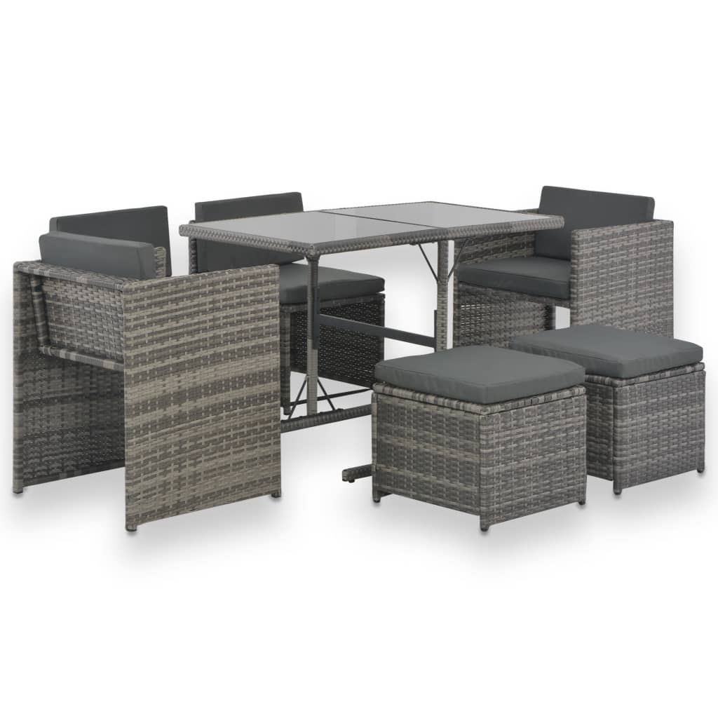 Set da Pranzo per Esterni 7 pz con Cuscini in Polyrattan Grigio - homemem39