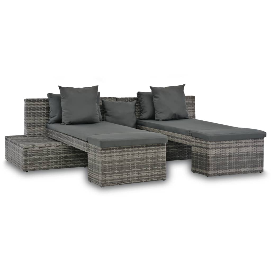 Set Divani da Giardino 4 pz con Cuscini in Polyrattan Grigio - homemem39