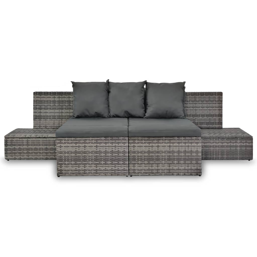 Set Divani da Giardino 4 pz con Cuscini in Polyrattan Grigio - homemem39