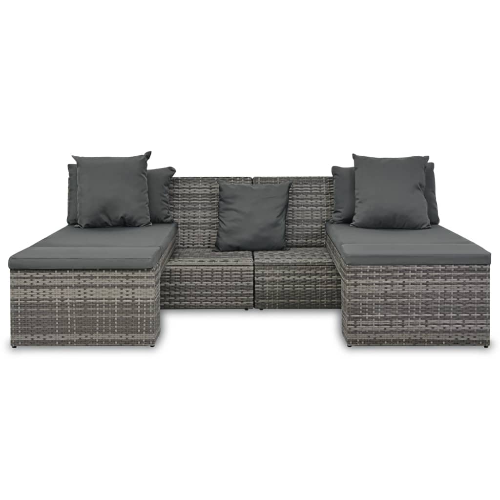 Set Divani da Giardino 4 pz con Cuscini in Polyrattan Grigio - homemem39