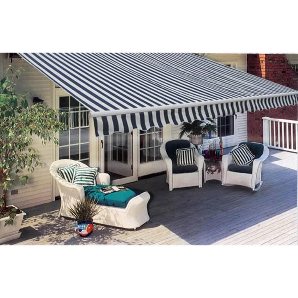 Tenda da Sole Pieghevole Manuale 300 cm Blu/Bianca - homemem39