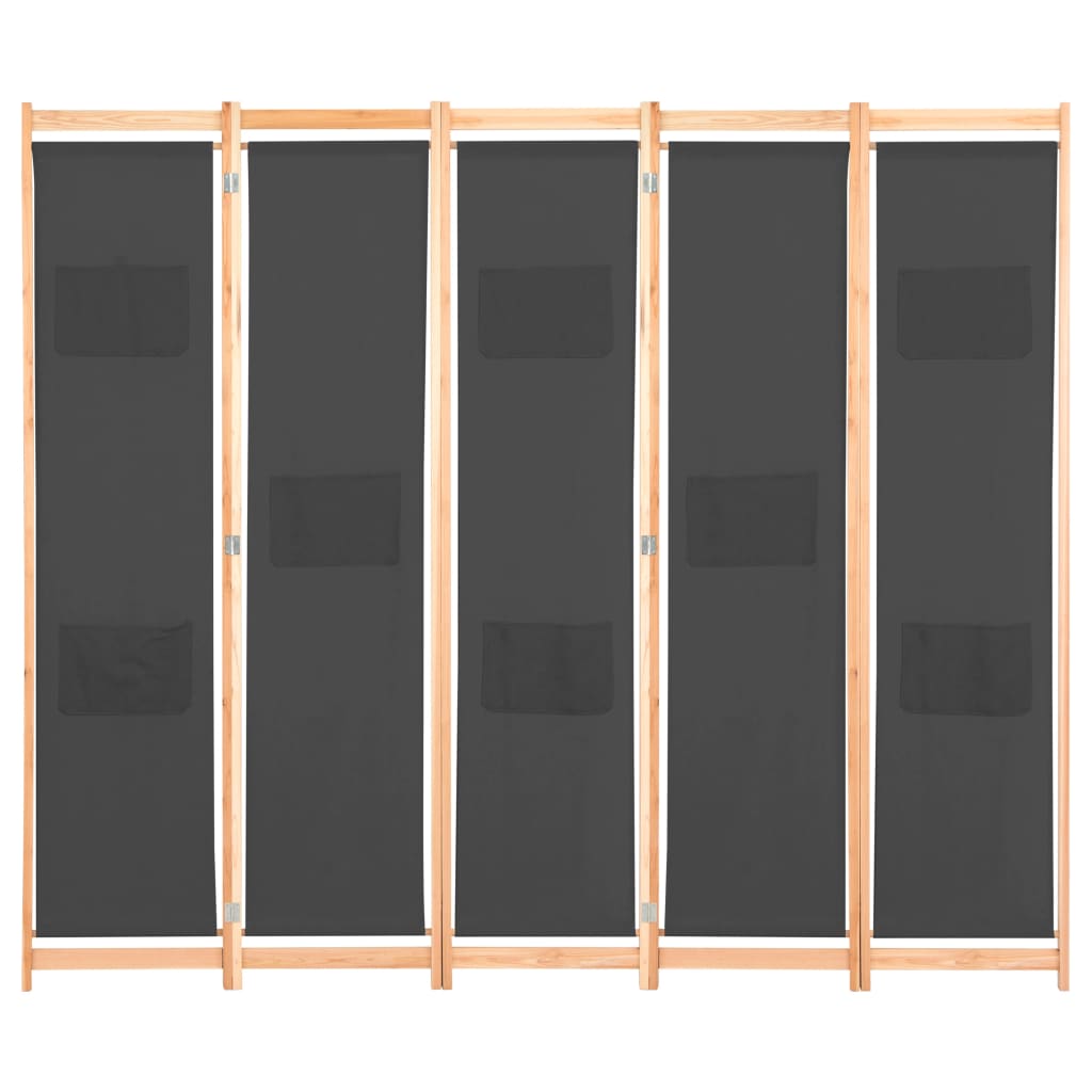 Divisorio a 5 Pannelli Grigio 200x170x4 cm in Tessuto - homemem39