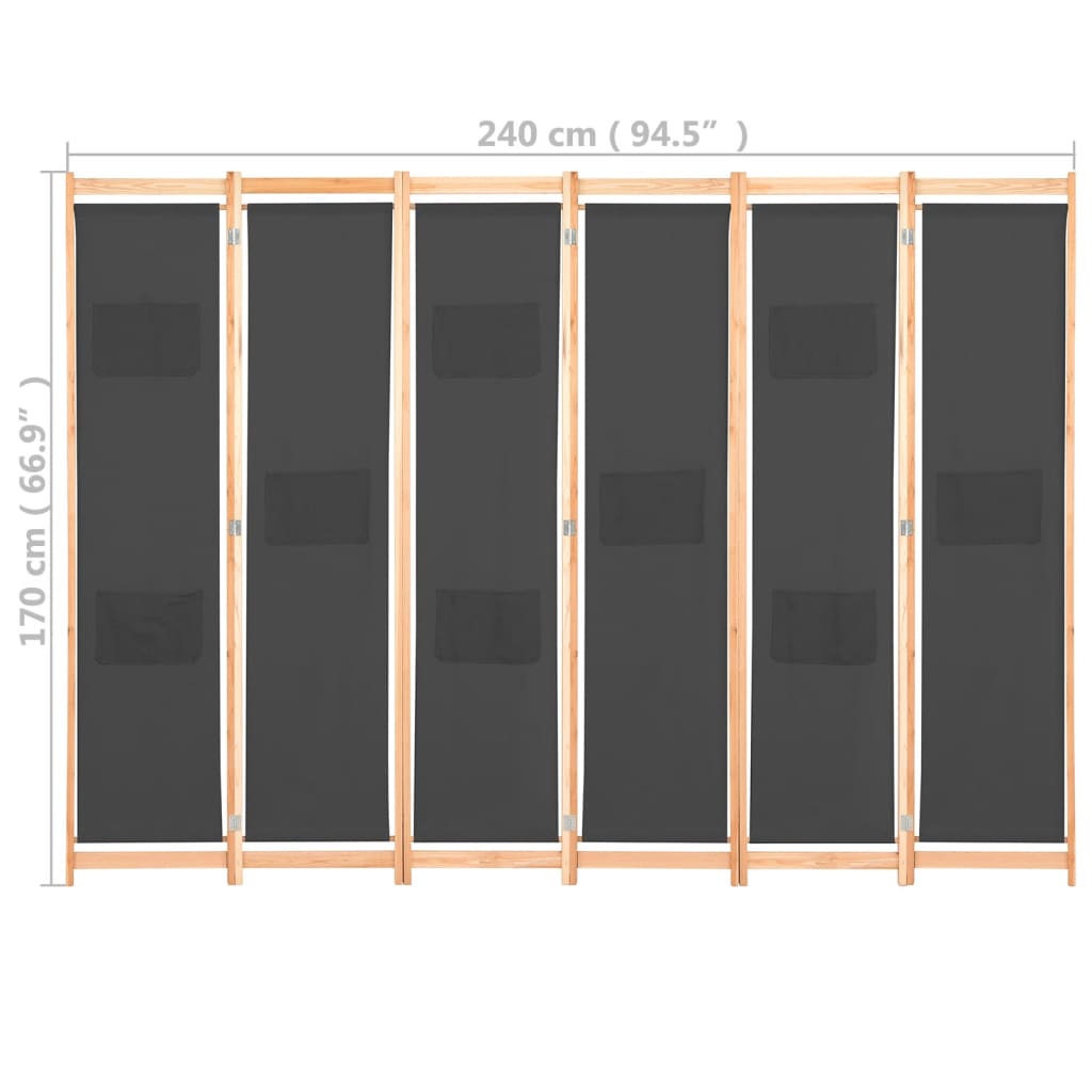 Divisorio a 6 Pannelli Grigio 240x170x4 cm in Tessuto - homemem39