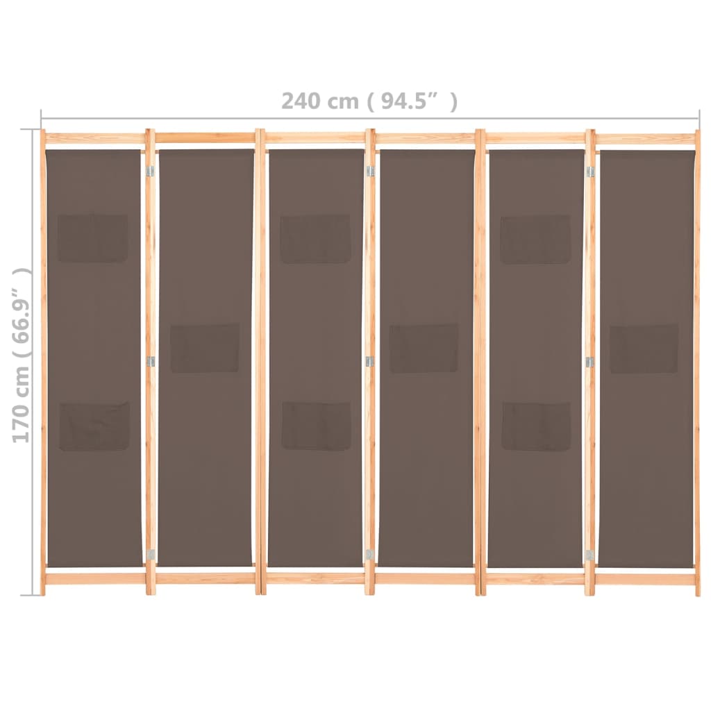 Divisorio a 6 Pannelli Marrone 240x170x4 cm in Tessuto - homemem39