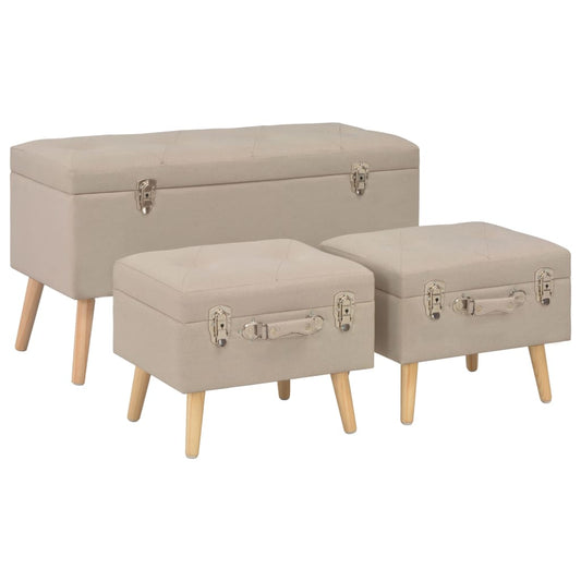 Sgabelli con Contenitore 3 pz in Tessuto Beige - homemem39