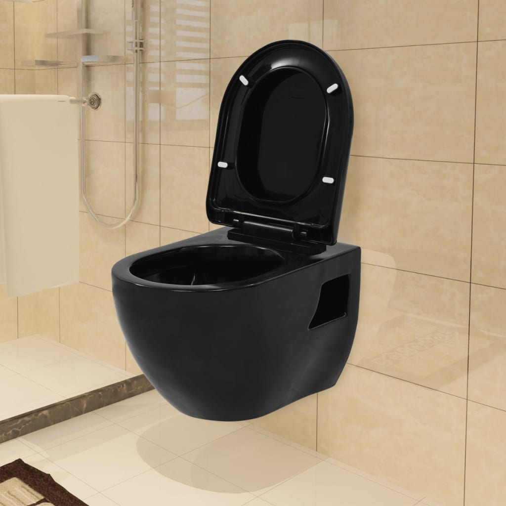 WC a Muro con Sciacquone Nascosto in Ceramica Nera - homemem39