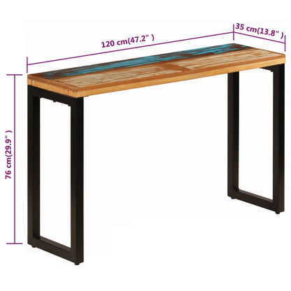 Tavolo Consolle 120x35x76 cm in Massello di Recupero e Acciaio - homemem39