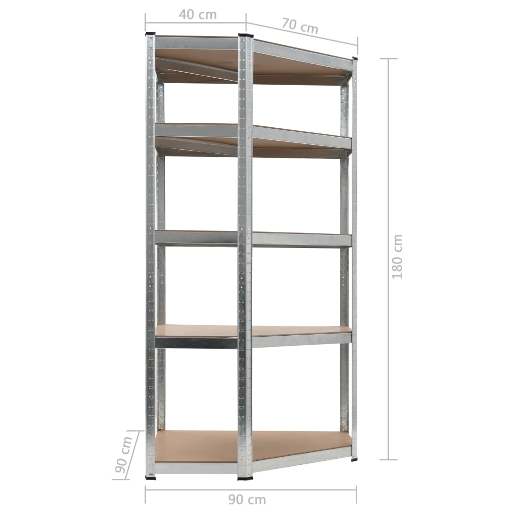 Scaffale Angolare 5 Ripiani Argento Acciaio e Legno Multistrato - homemem39