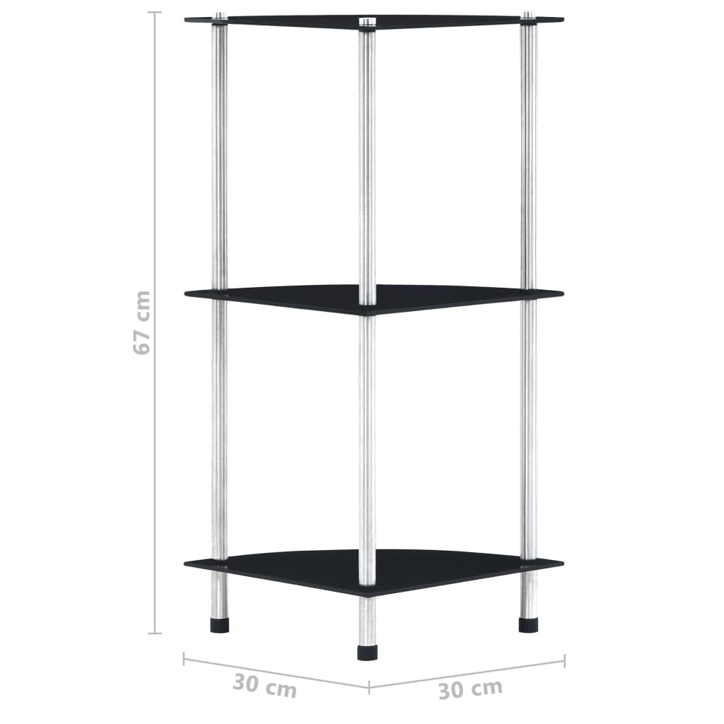 Scaffale a 3 Livelli Nero 30x30x67 cm in Vetro Temperato - homemem39