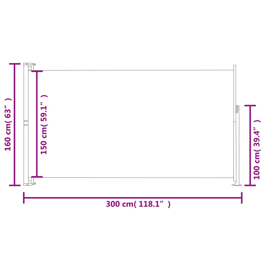 Tendalino Laterale per Patio Terrazzo 160 x 300 cm Nero - homemem39