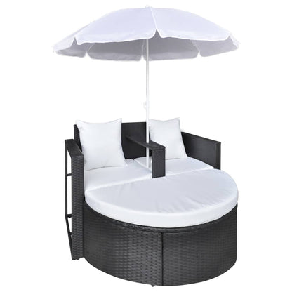 Lettino da Giardino con Ombrellone Nero in Polyrattan - homemem39