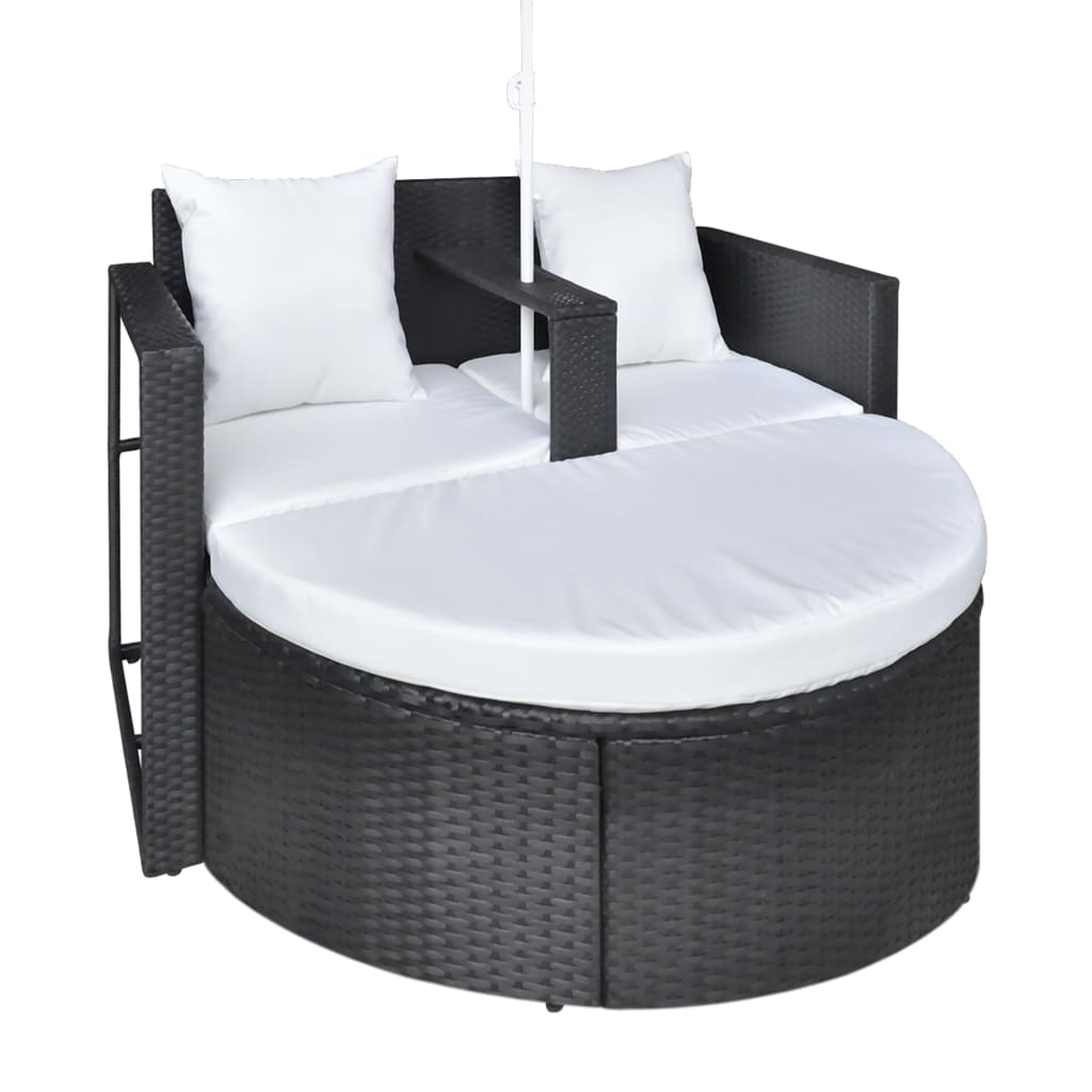 Lettino da Giardino con Ombrellone Nero in Polyrattan - homemem39