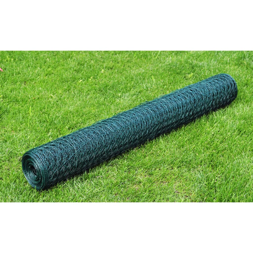 Recinzione in Rete per Pollaio Rivestita in PVC 25x0,5 m Verde - homemem39