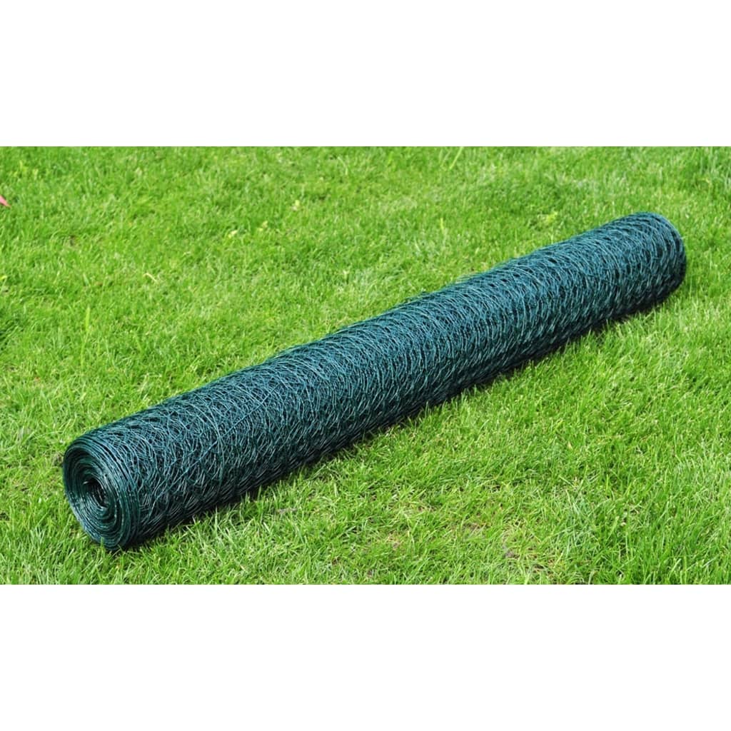 Recinzione in Rete per Pollaio Rivestita in PVC 25x1 m Verde - homemem39