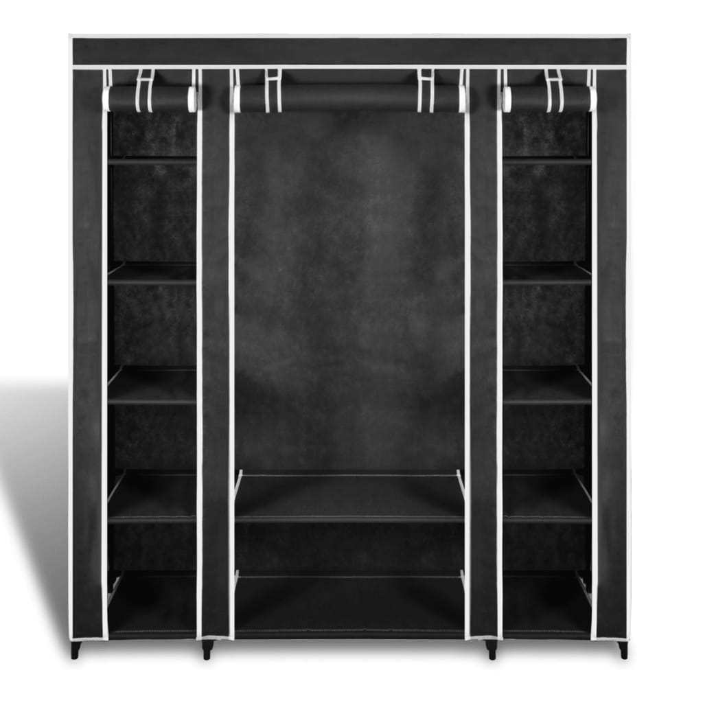 Armadio in Tessuto con Scomparti e Aste 45x150x176 cm Nero - homemem39