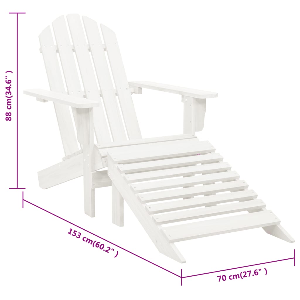 Sedia da Giardino con Poggiagambe in Legno Bianco - homemem39