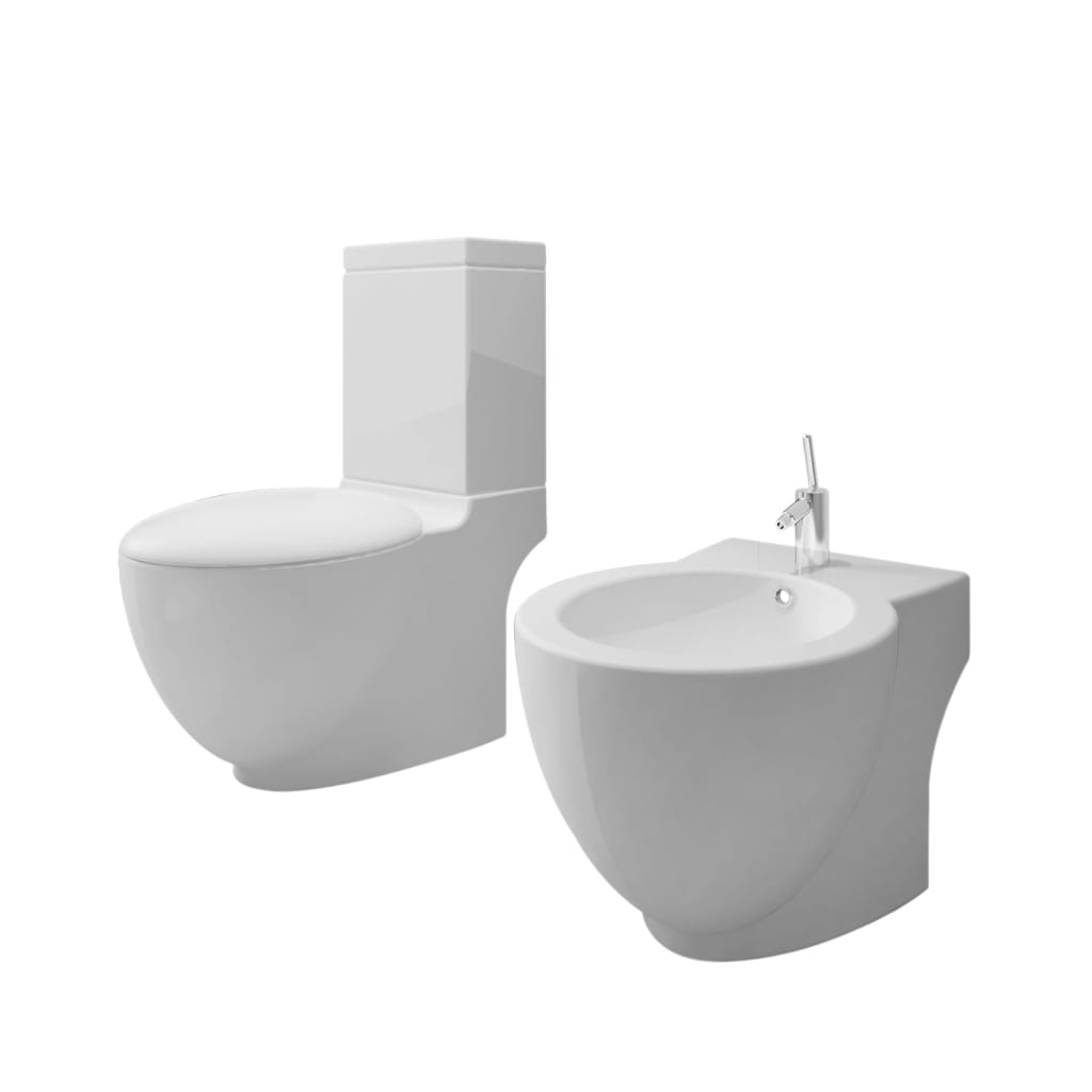 Set WC e Bidet con Piede in Ceramica Bianca - homemem39