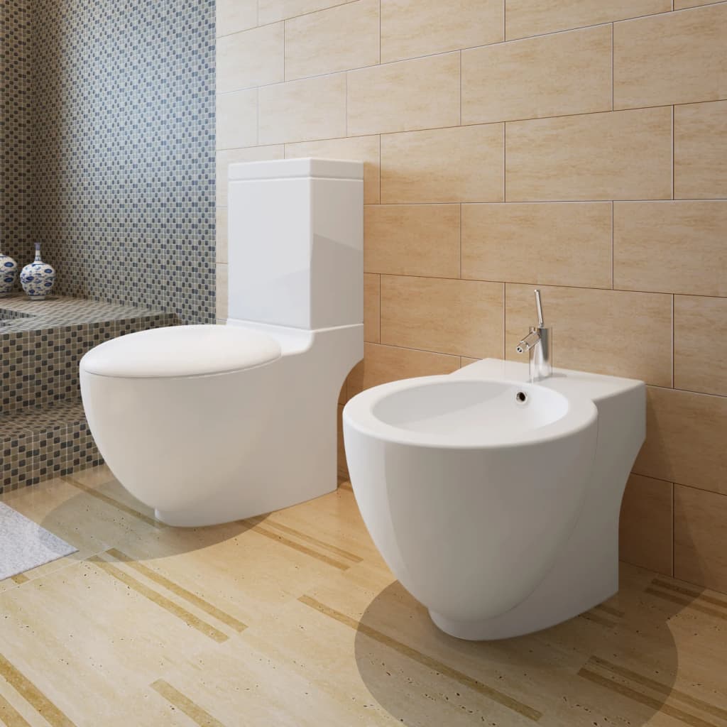 Set WC e Bidet con Piede in Ceramica Bianca - homemem39