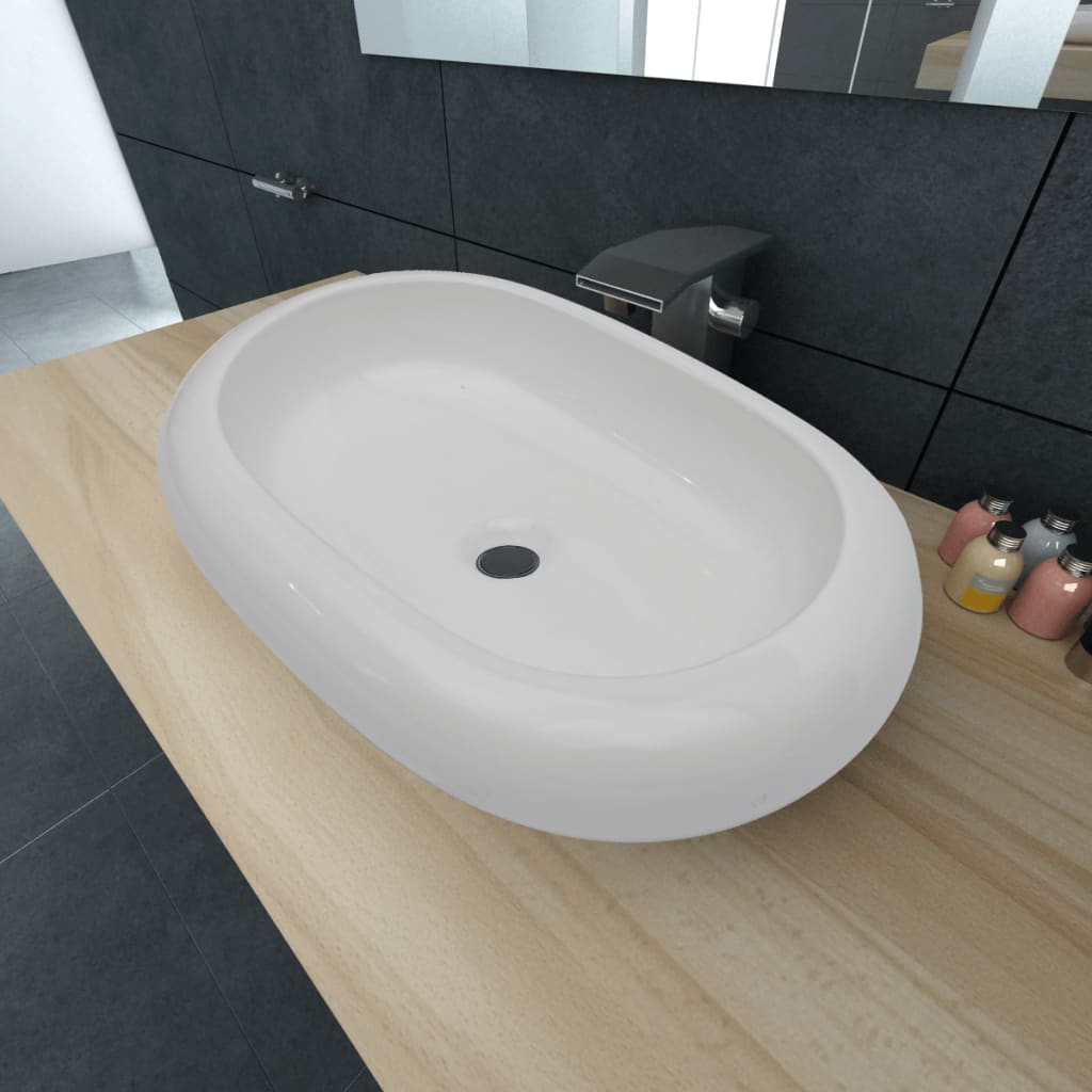 Lavello Bianco in Ceramica di Lusso Ovale 63 x 42 cm - homemem39