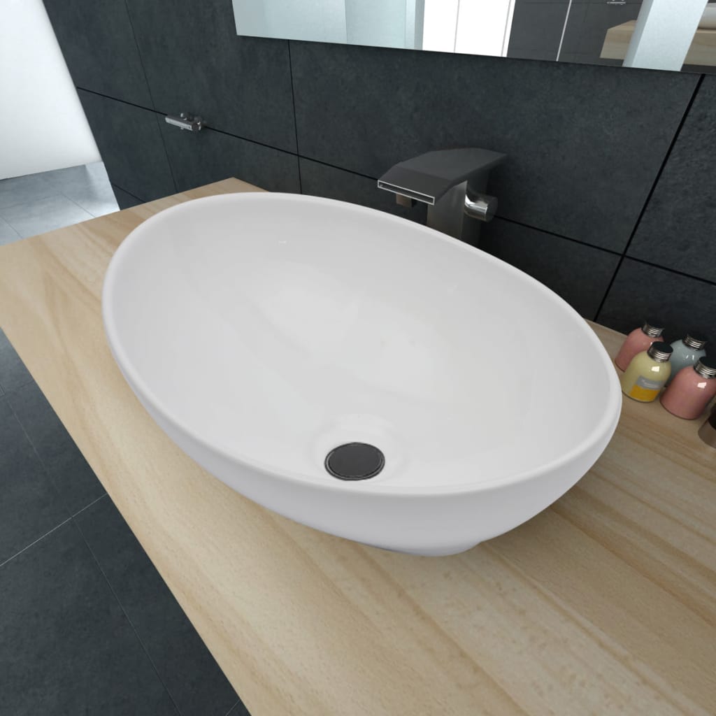 Lavello in Ceramica di Lusso Bianco Ovale 40 x 33 cm - homemem39