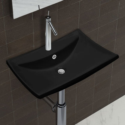 Lavabo Nero Ceramica Lusso Rettangolare Foro Trabocco Foro Rubinetto - homemem39