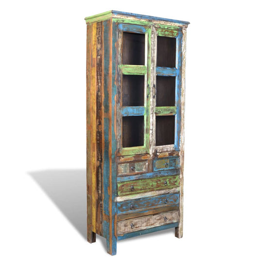 Libreria Multicolore in Legno Riciclato con 5 Scaffali e 2 Ante - homemem39