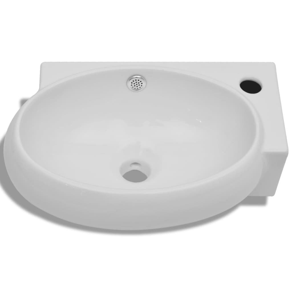 Lavello Ceramica con Foro Rubinetto e Troppo Pieno Bianco - homemem39