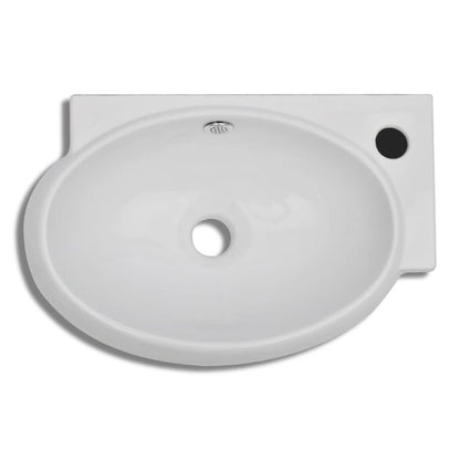 Lavello Ceramica con Foro Rubinetto e Troppo Pieno Bianco - homemem39