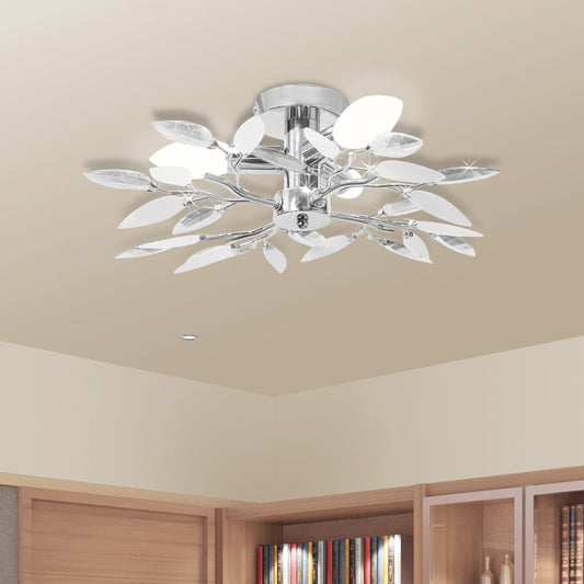 Lampada da Soffitto Foglie Bianco e Acrilico Trasparente 3xE14 - homemem39