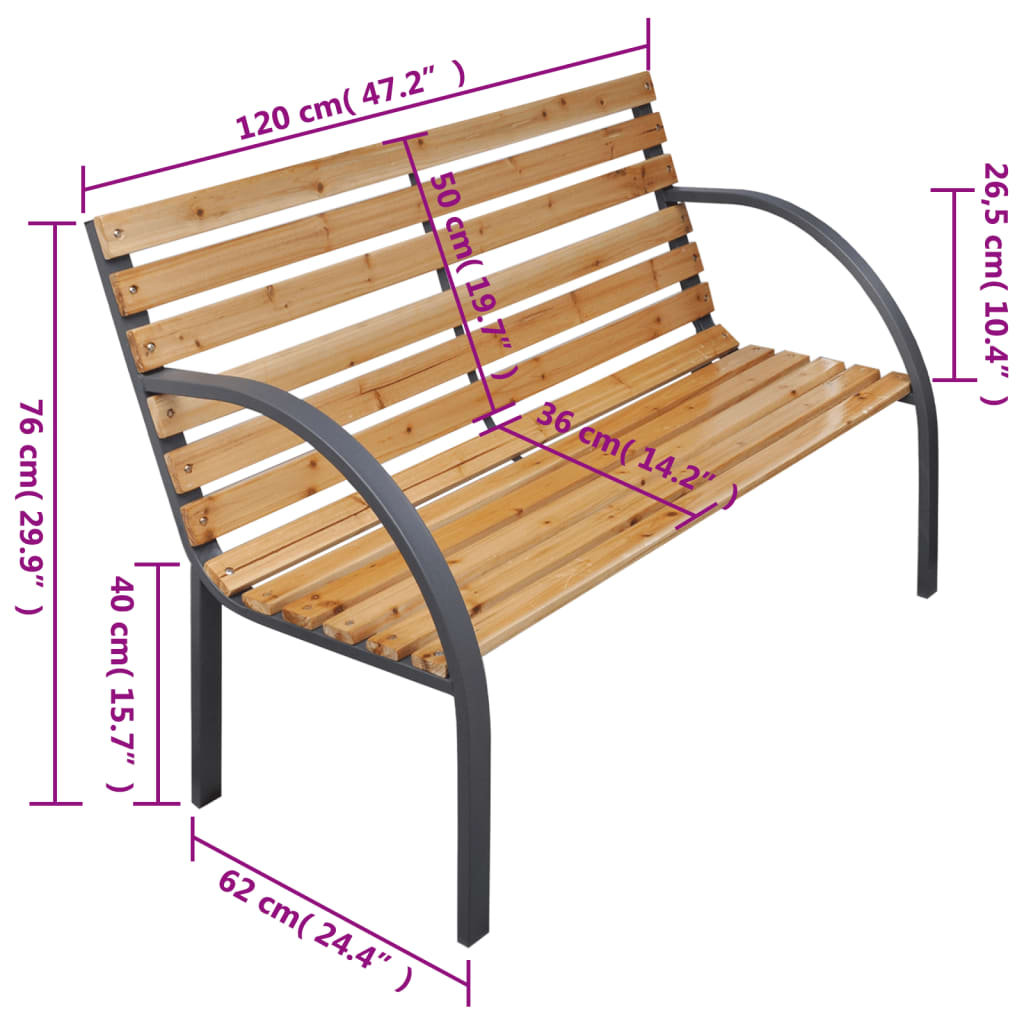 Panchina da Giardino 120 cm in Legno e Ferro - homemem39