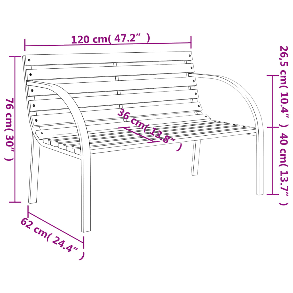 Panchina da Giardino 120 cm in Legno e Ferro - homemem39