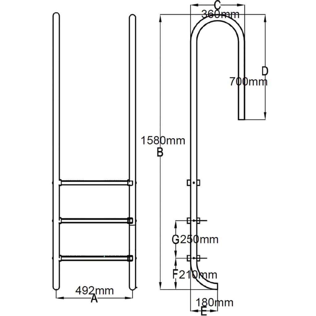 Scaletta per Piscina 3 Gradini in Acciaio Inox 304 120 cm - homemem39