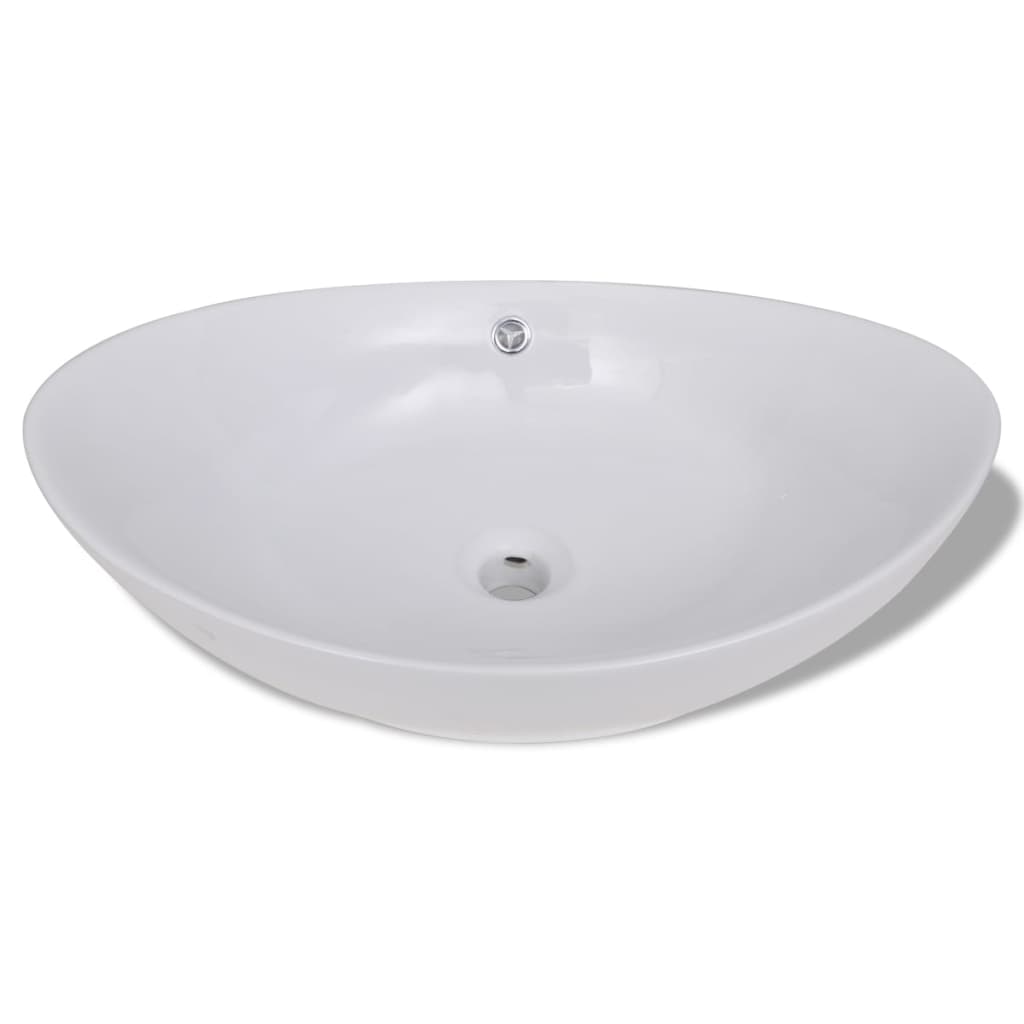 Lavello Ovale in Ceramica di Lusso con Troppopieno 59 x 38,5 cm - homemem39