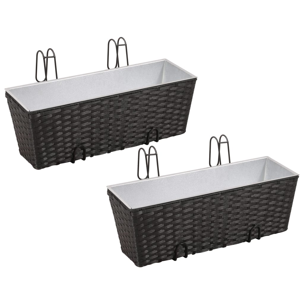 Set Fioriera Trapezoidale in Rattan 2 pz 50 cm Nera per Balcone - homemem39