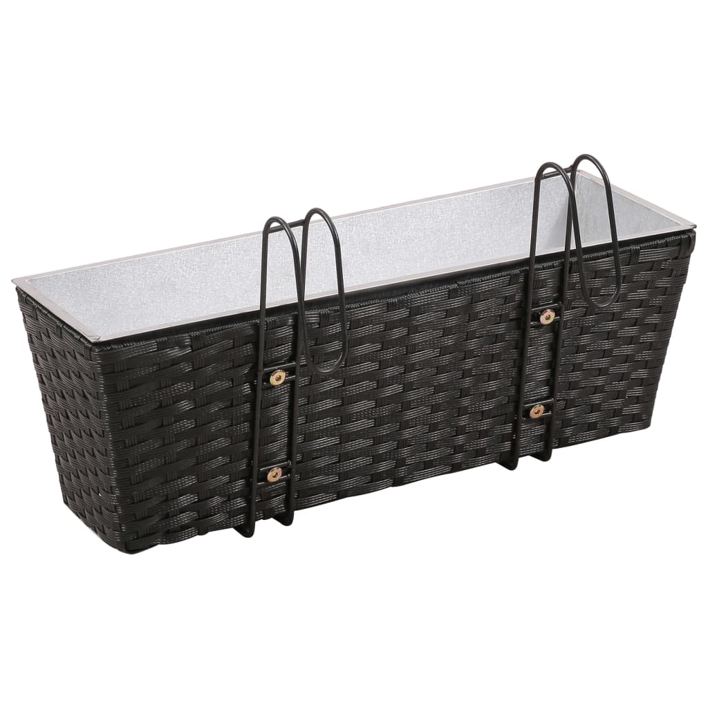 Set Fioriera Trapezoidale in Rattan 2 pz 50 cm Nera per Balcone - homemem39