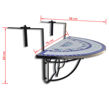 Tavolo Sospeso da Balcone Blu e Bianco con Mosaico - homemem39
