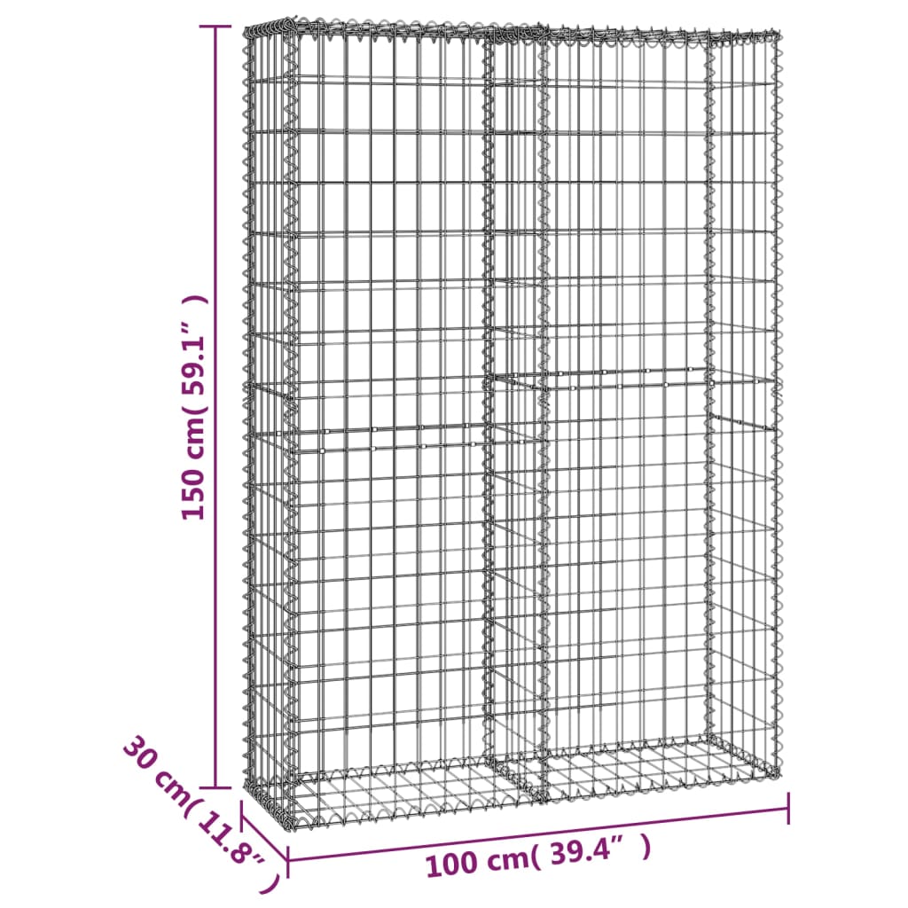 Cesto Gabbione con Coperchio in Filo Zincato 150 x 100 x 30 cm - homemem39