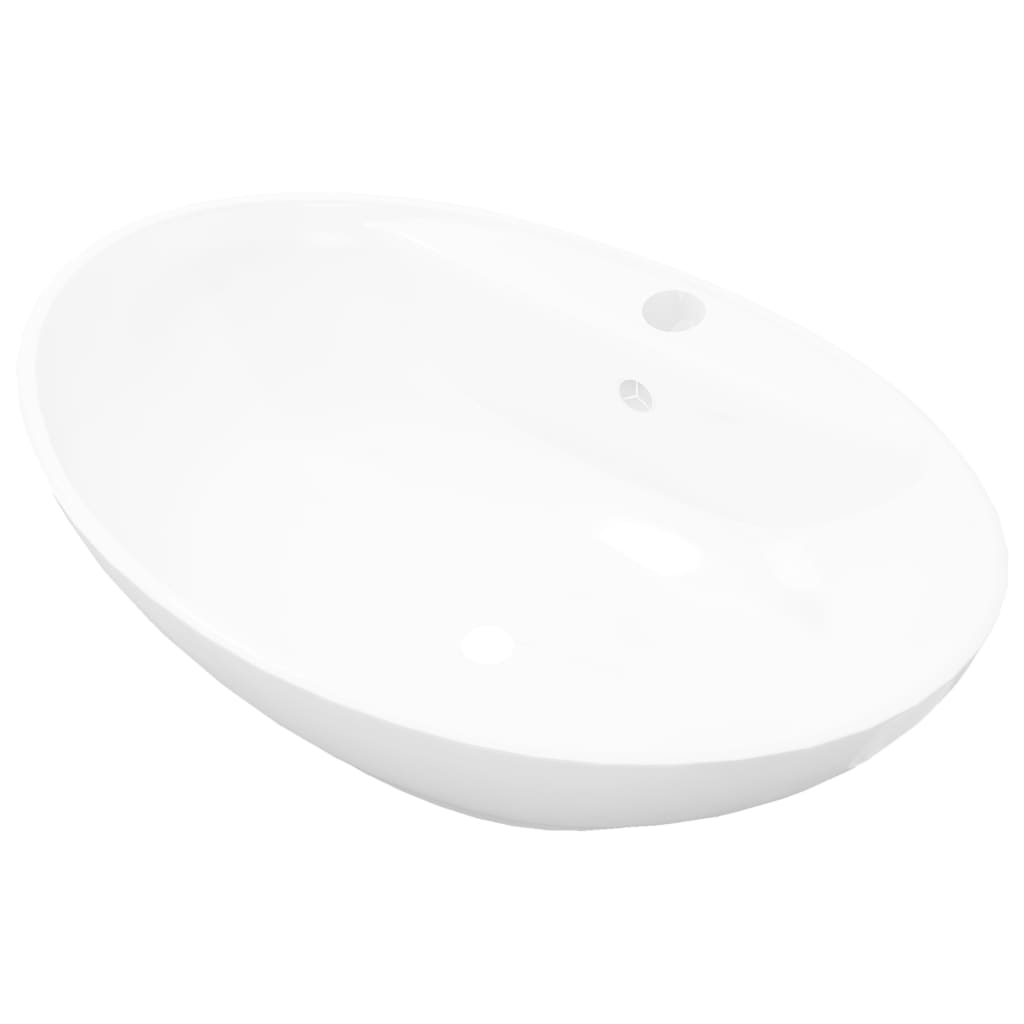 Lavabo Ceramica Lusso Ovale Foro di Scarico e Foro Rubinetto - homemem39