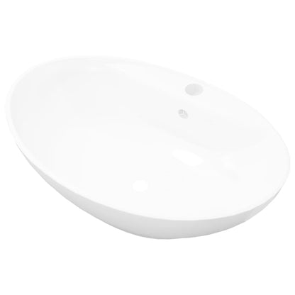 Lavabo Ceramica Lusso Ovale Foro di Scarico e Foro Rubinetto - homemem39