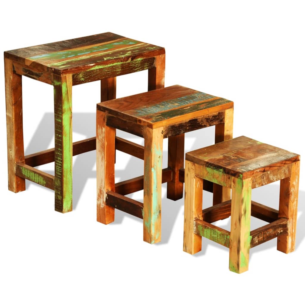 Tavolini Impilabili Set 3 pz in Legno Vintage di Recupero - homemem39